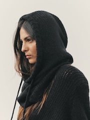 Nothing Ordinary Black Knitted Hooded Snood With Wool - Image 4 of 7
