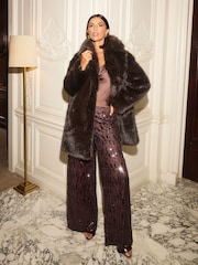 Friends Like These X Lucy Mecklenburgh Brown Cluster Sequin Wide Leg Trousers - Image 1 of 5