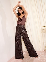 Friends Like These X Lucy Mecklenburgh Brown Cluster Sequin Wide Leg Trousers - Image 4 of 5