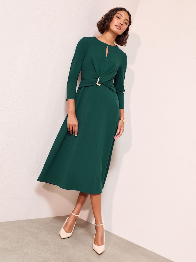 Friends Like These Green Square Buckle Fit & Flare Dress - Image 1 of 4 Friends Like These Green Square Buckle Fit & Flare Dress - Image 1 of 4