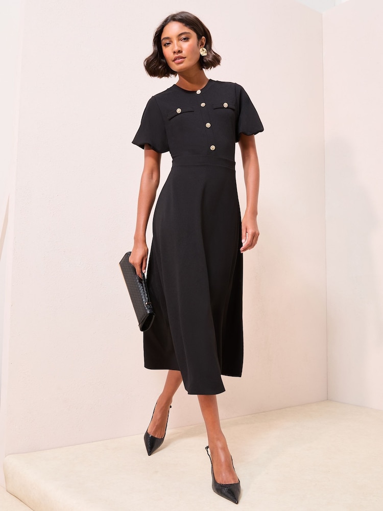 Friends Like These Black Military Midi Dress - Image 1 of 4 Friends Like These Black Military Midi Dress - Image 1 of 4