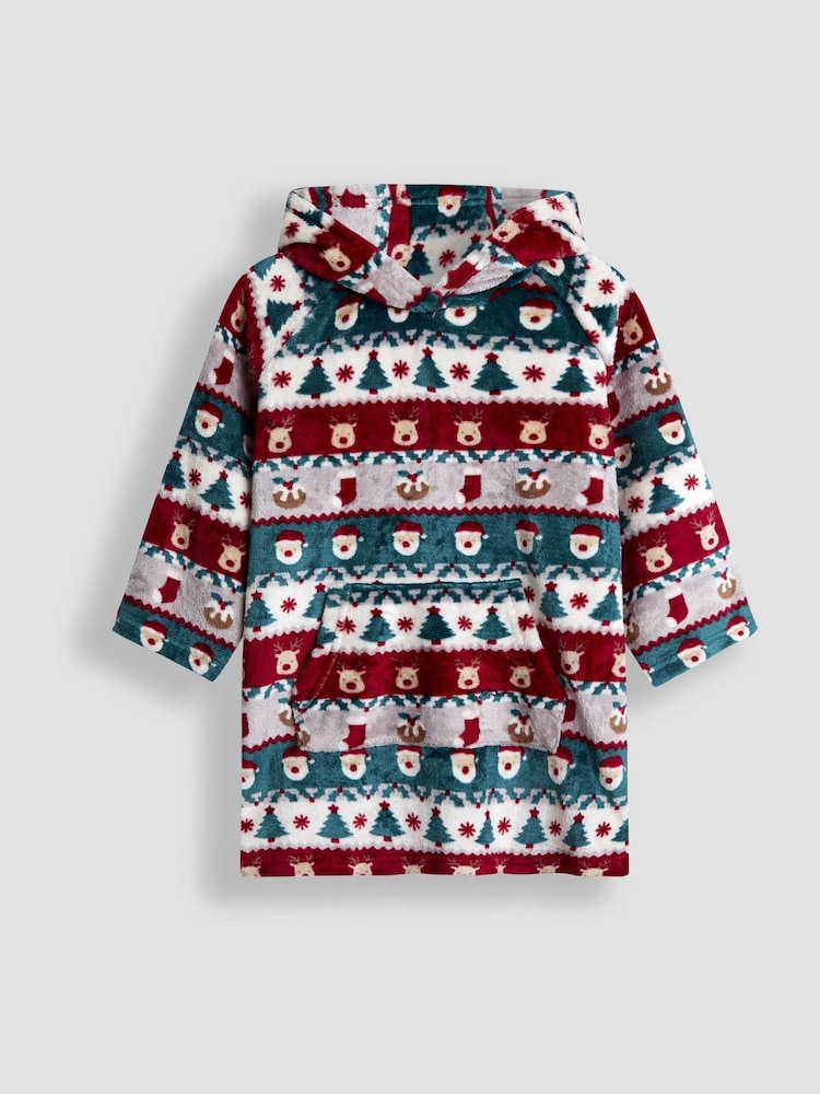JoJo Maman Bébé Christmas Print Cosy Hooded Blanket - صورة 1 من 4