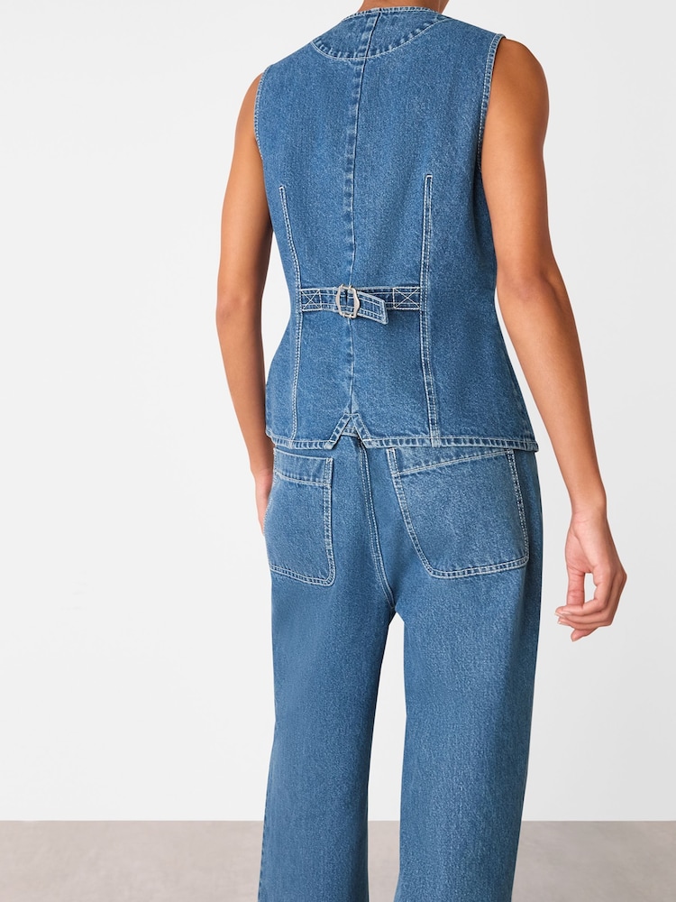 Whistles Blue Slim Fit 100% Cotton Waistcoat - Image 2 of 5