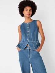 Whistles Blue Slim Fit 100% Cotton Waistcoat - Image 3 of 5