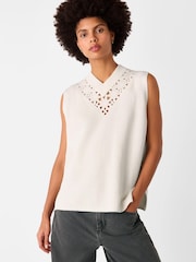 Whistles White Floral Crochet 100% Cotton V-Neck Tank - Image 1 of 5