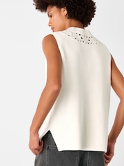 Whistles White Floral Crochet 100% Cotton V-Neck Tank - Image 4 of 5