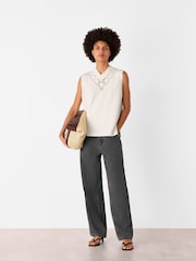 Whistles White Floral Crochet 100% Cotton V-Neck Tank - Image 5 of 5