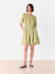 Whistles Green Frill 100% Cotton Mini Dress - Image 2 of 5