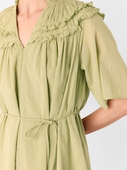 Whistles Green Frill 100% Cotton Mini Dress - Image 4 of 5