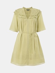 Whistles Green Frill 100% Cotton Mini Dress - Image 5 of 5