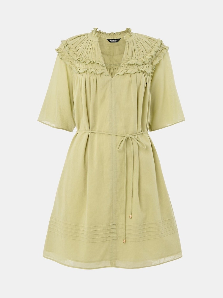 Whistles Green Frill 100% Cotton Mini Dress - Image 5 of 5