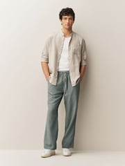 لون محايد - بياقة صغيرة - قميص بكُم طويل مصنوع من مزيج القطن والكتان - صورة 2 من 8