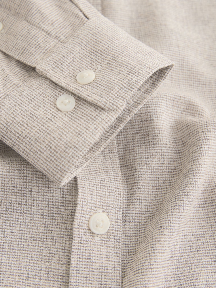 لون محايد - بياقة صغيرة - قميص بكُم طويل مصنوع من مزيج القطن والكتان - صورة 8 من 8