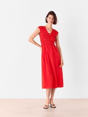 Красный - Whistles Broderie 100% Cotton Midi Dress - Изображение 2 из 5