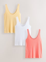 Yellow/Cream/Coral Rib Vests 3 Pack - Image 1 of 10