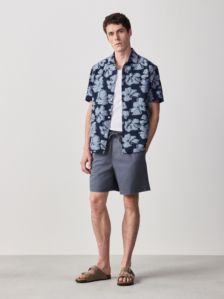 أزرق - قميص جاكار مزيّن بطبعة كُم قصير - صورة 2 من 7