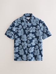 أزرق - قميص جاكار مزيّن بطبعة كُم قصير - صورة 5 من 7