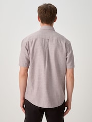 Purple Standard Collar Cotton Linen Blend Short Sleeve Shirt - Image 3 of 8