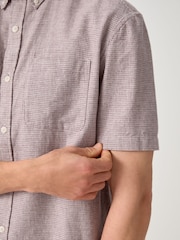 Purple Standard Collar Cotton Linen Blend Short Sleeve Shirt - Image 5 of 8