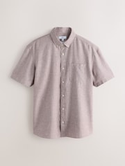 Purple Standard Collar Cotton Linen Blend Short Sleeve Shirt - Image 6 of 8