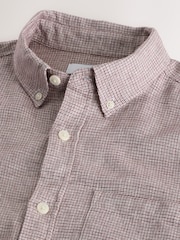 Purple Standard Collar Cotton Linen Blend Short Sleeve Shirt - Image 8 of 8