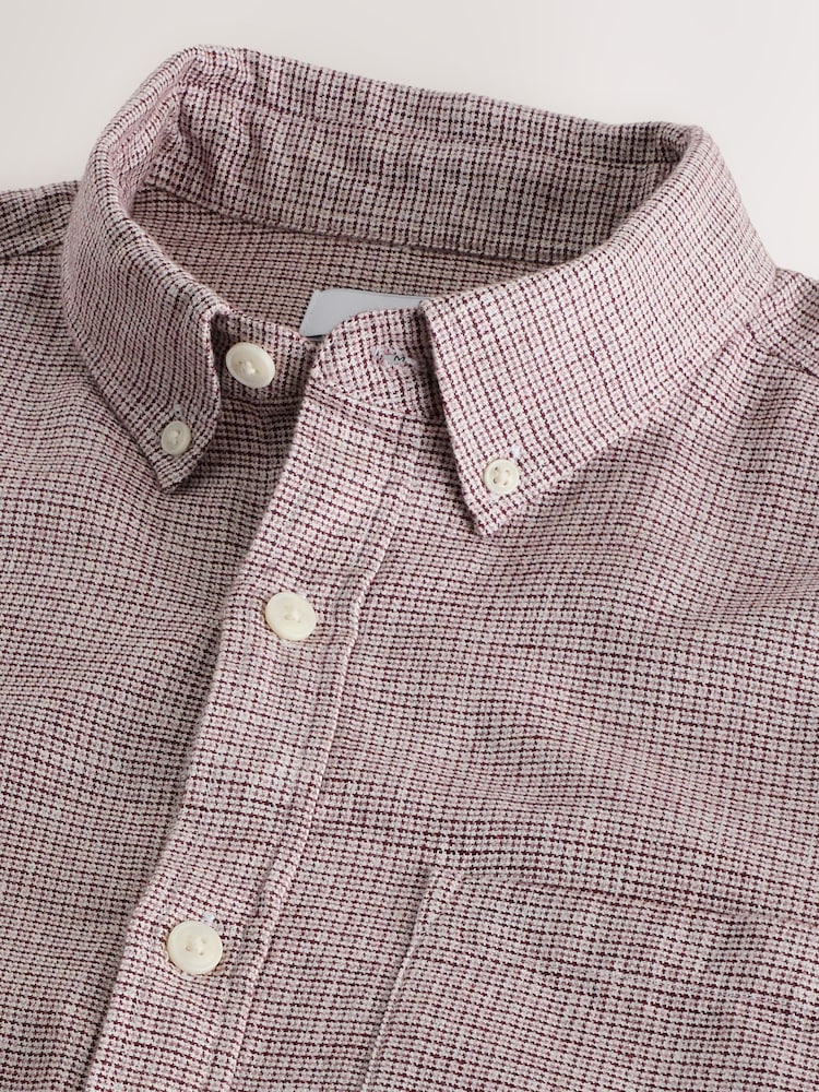 Purple Standard Collar Cotton Linen Blend Short Sleeve Shirt - Image 8 of 8