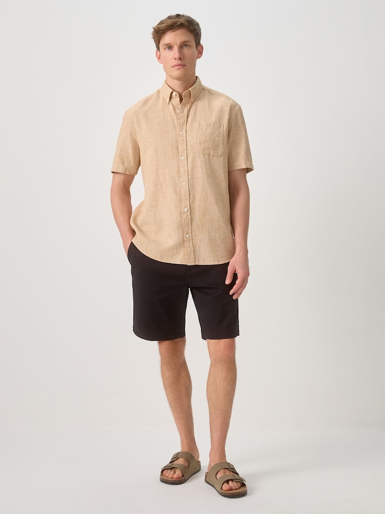 Orange Standard Collar Cotton Linen Blend Short Sleeve Shirt - Image 2 of 8