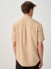 Orange Standard Collar Cotton Linen Blend Short Sleeve Shirt - Image 3 of 8