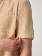 Orange Standard Collar Cotton Linen Blend Short Sleeve Shirt - Image 5 of 8