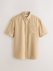 Orange Standard Collar Cotton Linen Blend Short Sleeve Shirt - Image 6 of 8