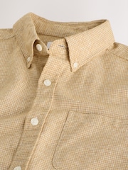 Orange Standard Collar Cotton Linen Blend Short Sleeve Shirt - Image 7 of 8
