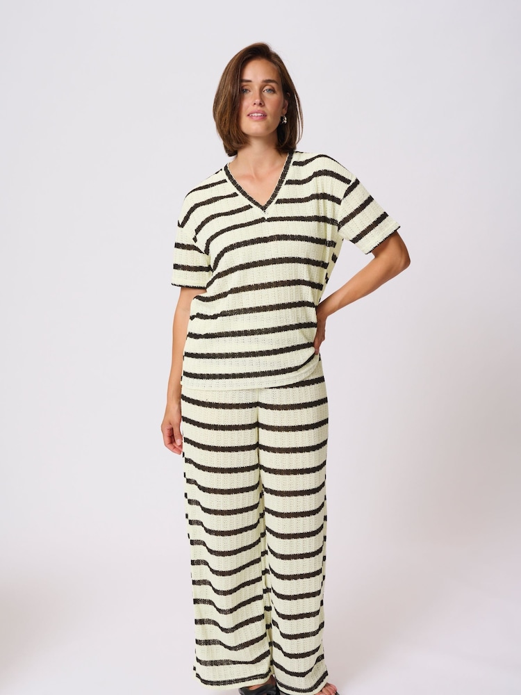 Kaffe Cream KAedith V-Neck Short Sleeve T-Shirt - Image 1 of 6