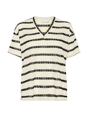 Kaffe Cream KAedith V-Neck Short Sleeve T-Shirt - Image 5 of 6