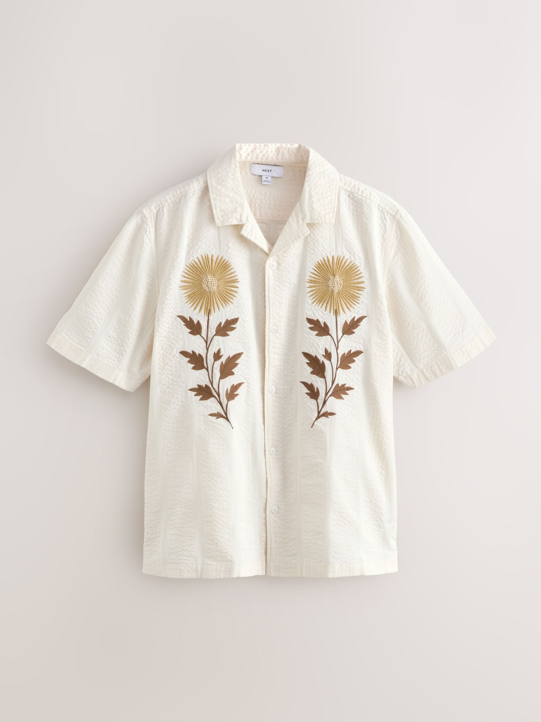 Buy Neutral Textured Embroidered Floral Short Sleeve Shirt from