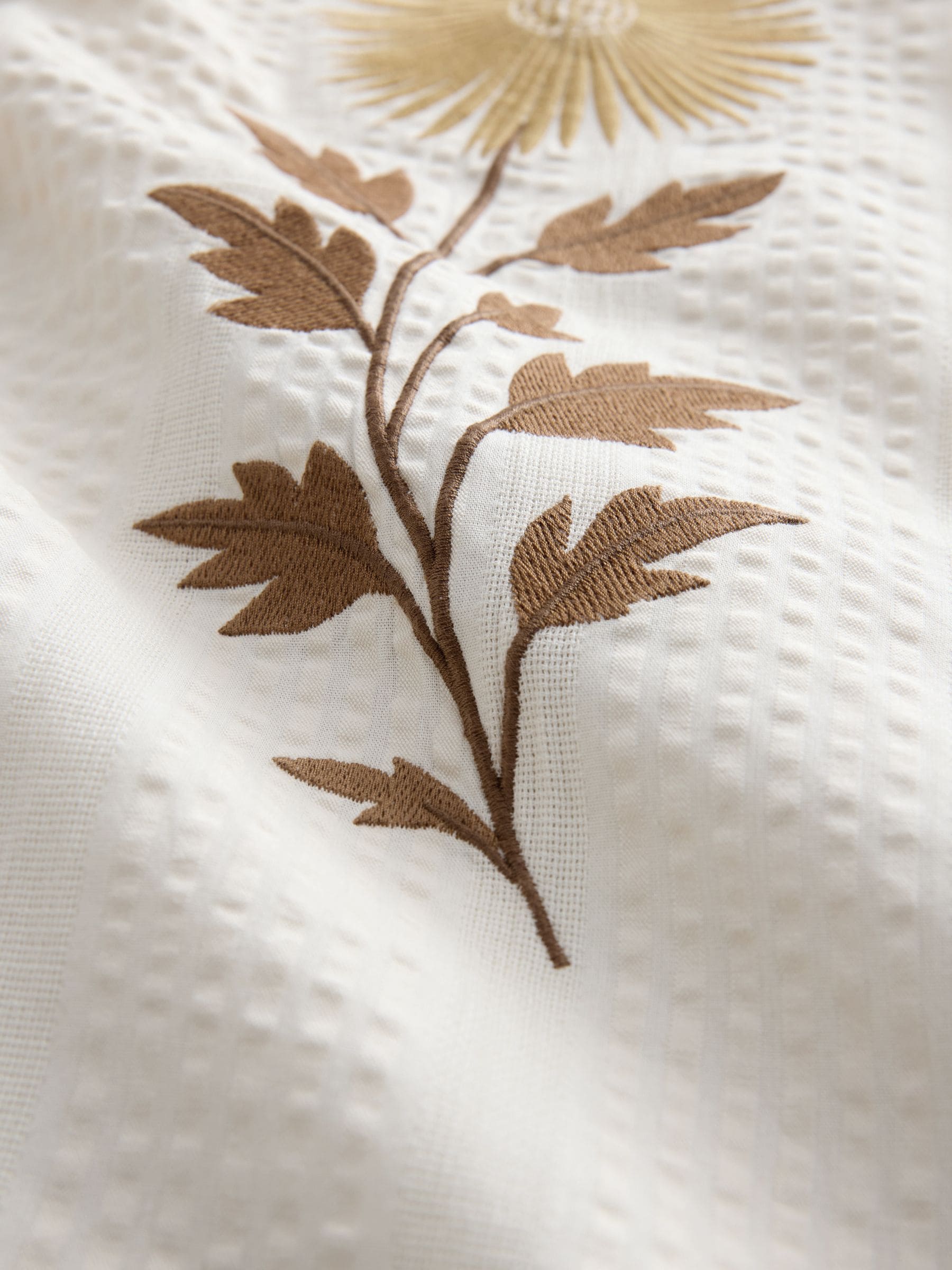 Buy Neutral Textured Embroidered Floral Short Sleeve Shirt from