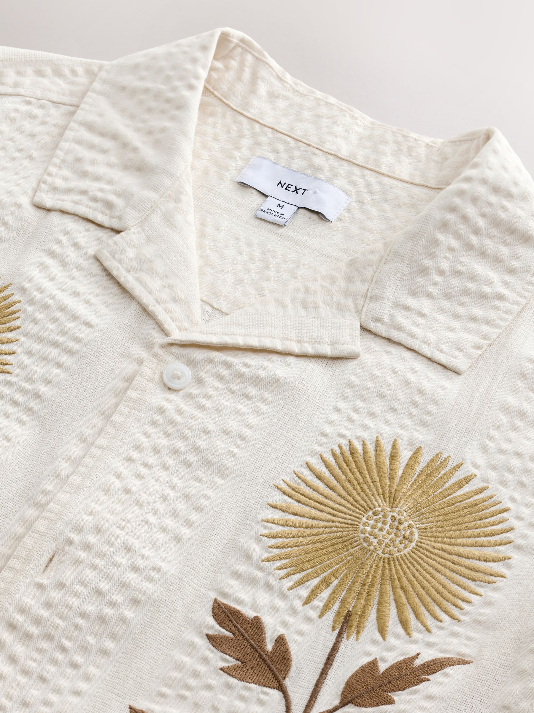 Buy Neutral Textured Embroidered Floral Short Sleeve Shirt from
