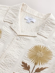 Neutral Textured Embroidered Floral Short Sleeve Shirt - Image 7 of 7
