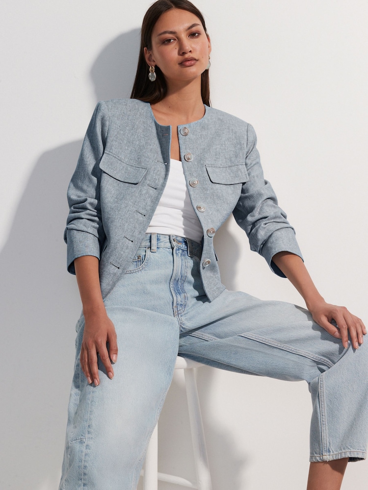 Denim Linen Rich Trophy Jacket - Image 1 of 6