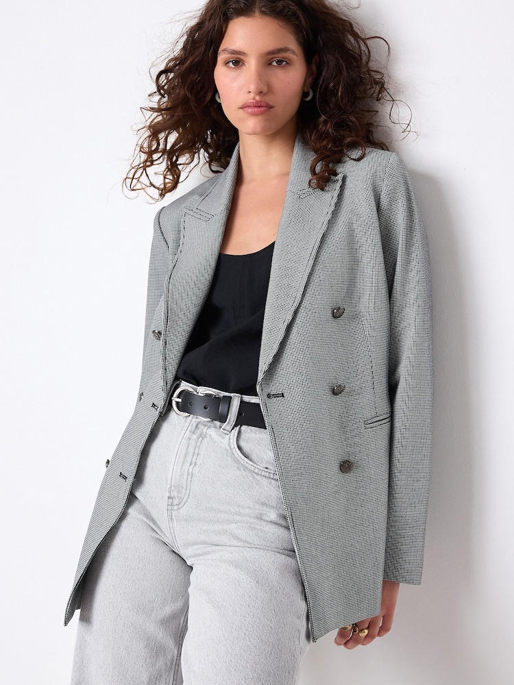 Black/White Mini Houndstooth Military Blazer - Image 1 of 5