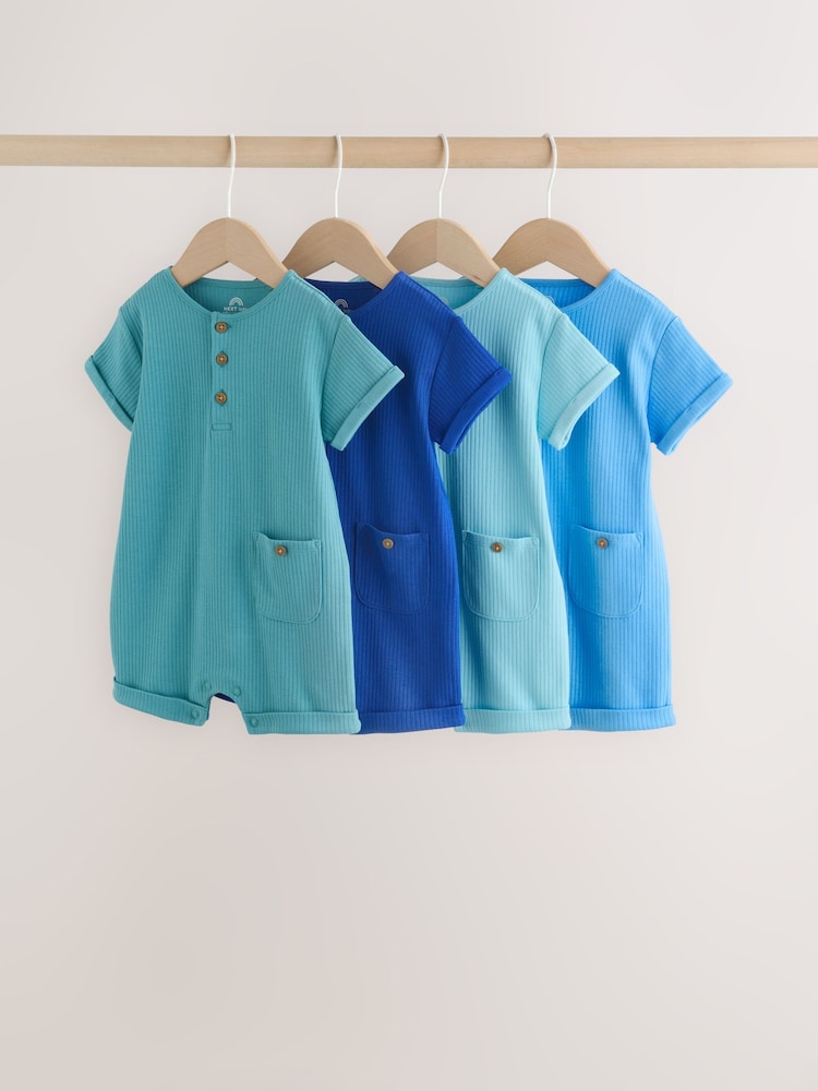 Green Grandad Button Neck Baby Rompers 4 Pack - Image 1 of 14