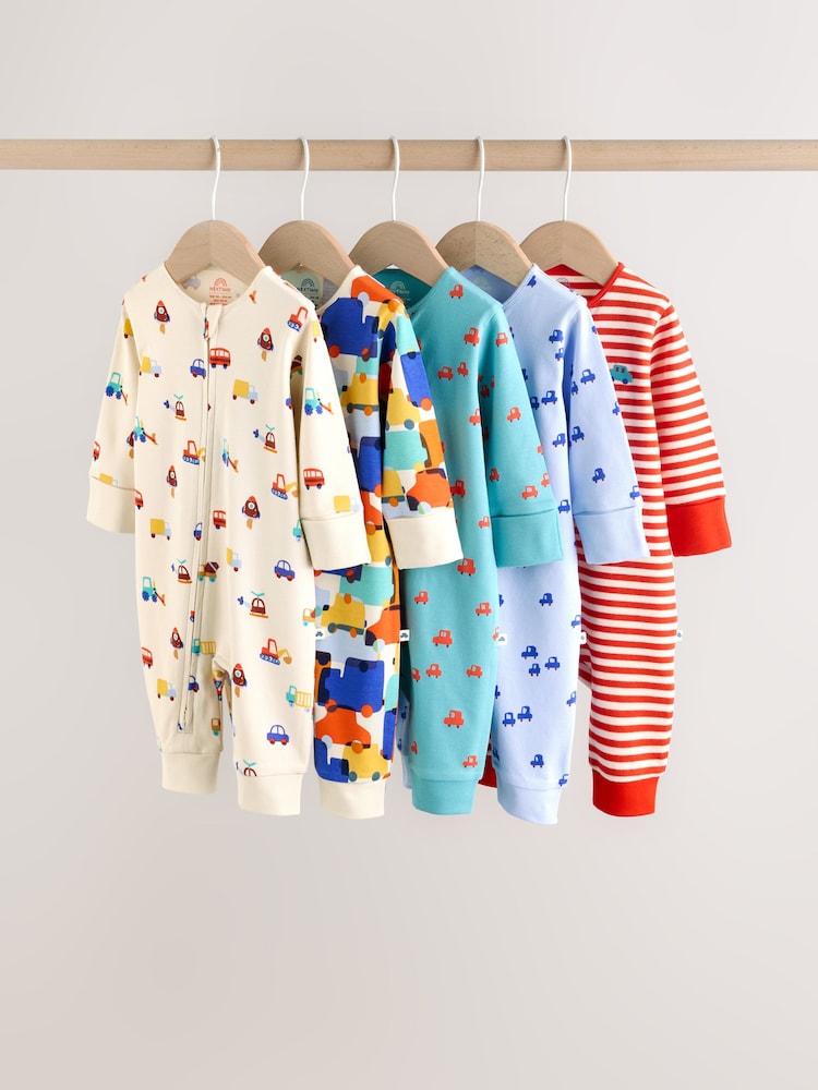 Multi Two Way Zip Baby Sleepsuit 5 Pack (0mths-3yrs) - Image 1 of 14