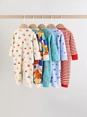 Multi Two Way Zip Baby Sleepsuit 5 Pack (0mths-3yrs) - Image 2 of 14