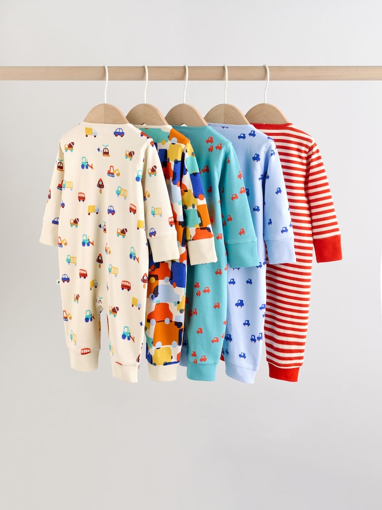 Multi Two Way Zip Baby Sleepsuit 5 Pack (0mths-3yrs) - Image 2 of 14