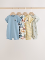 Blue Transport Printed 100% Cotton Baby Rompers 4 Pack - Image 1 of 12