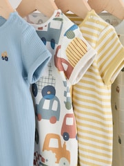 Blue Transport Printed 100% Cotton Baby Rompers 4 Pack - Image 12 of 12