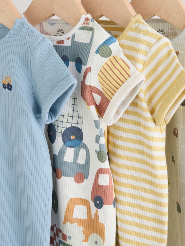 Blue Transport Printed 100% Cotton Baby Rompers 4 Pack - Image 12 of 12