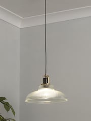 Searchlight Clear Brass and Black Highbury Industrial Pendant Ceiling Light - Image 1 of 4