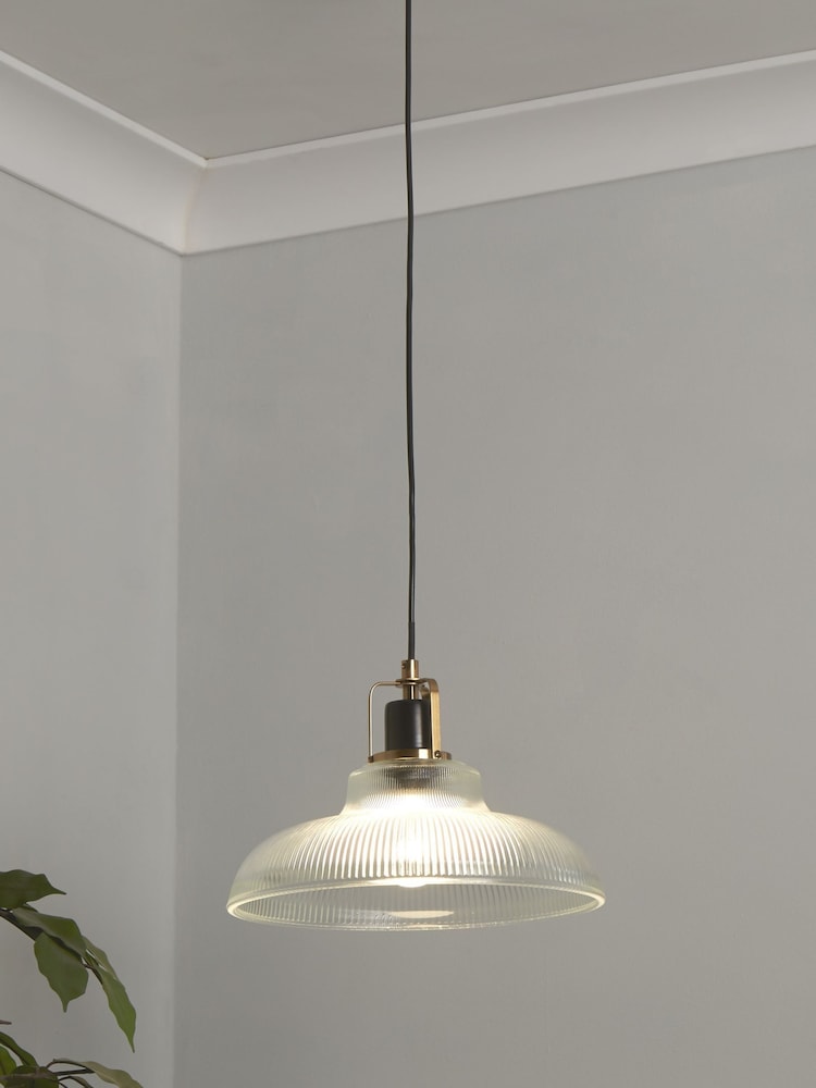 Searchlight Clear Brass and Black Highbury Industrial Pendant Ceiling Light - Image 1 of 4