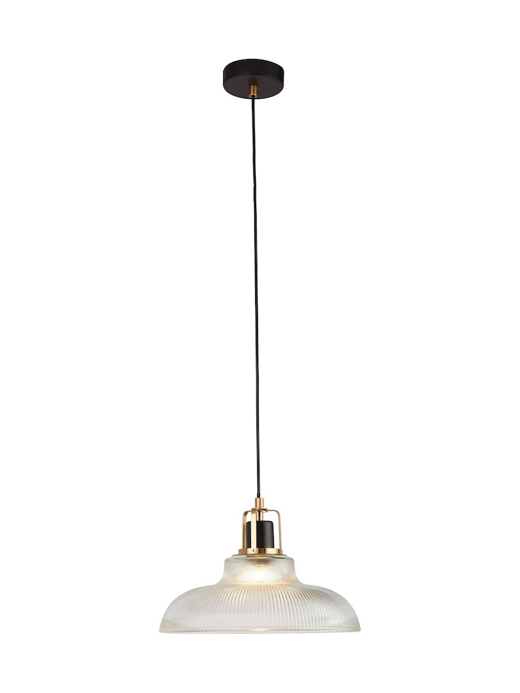 Searchlight Clear Brass and Black Highbury Industrial Pendant Ceiling Light - Image 2 of 4