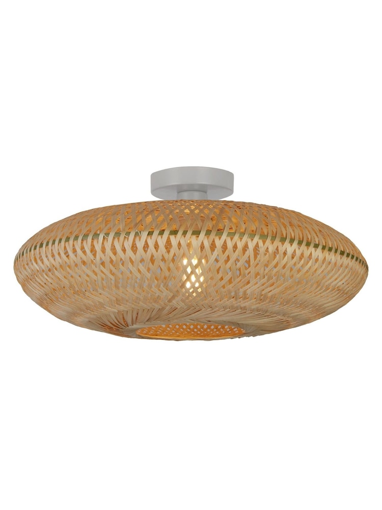 Searchlight White Havana Wood Flush Ceiling Light - Image 2 of 4 Searchlight White Havana Wood Flush Ceiling Light - Image 2 of 4